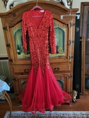 Faeriesty Red Sequin Mermaid Gown